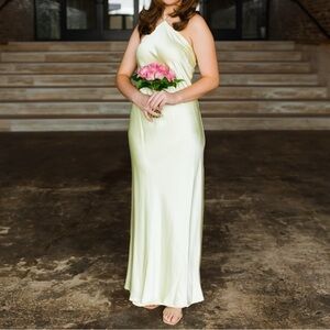 Elegant Cream/ Yellow Halter Neck Dress